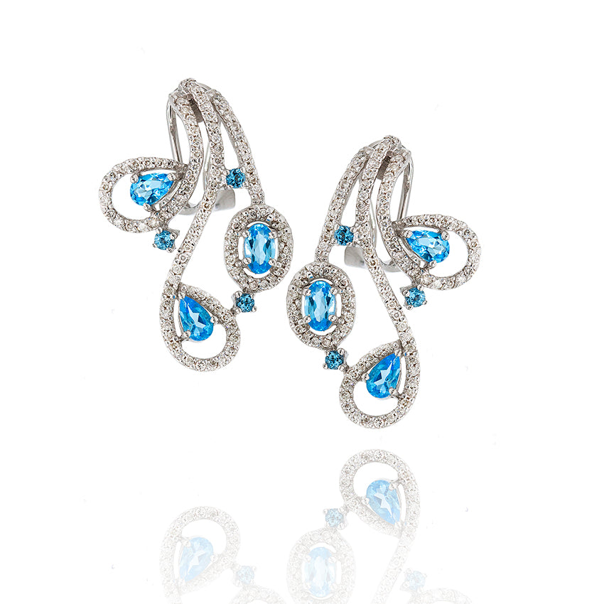Pendientes Topacio Azul y Diamantes en Oro Blanco