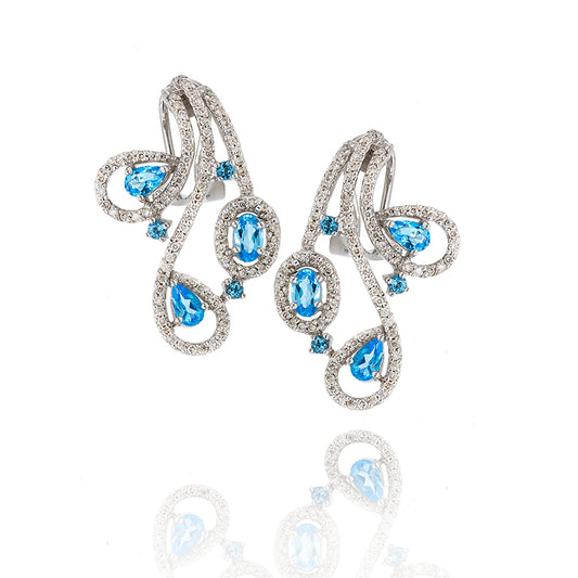 Blue Topaz and Diamonds Earrings in White Gold