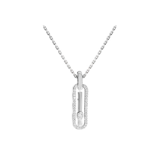 Colgante Largo Elongado- Oro Blanco 18k- Diamantes