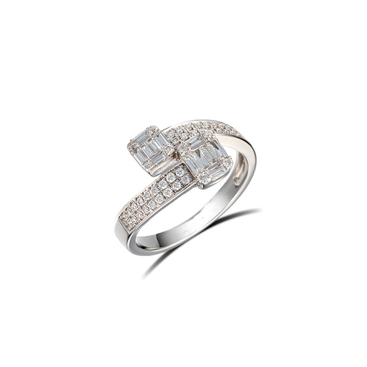Anillo Diseño Cruzado Pavé- Diamantes Oro  Blanco
