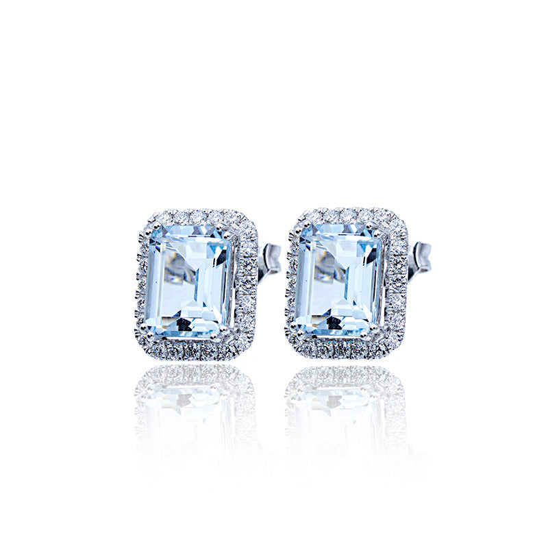 White Gold Earrings With Marine Water And Diamonds