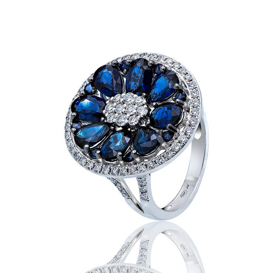 Contemporary Ring Natural Sapphires 18K Gold