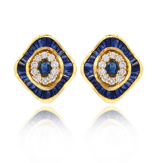 Sapphires and Diamonds Earrings in 18K Yellow Gold