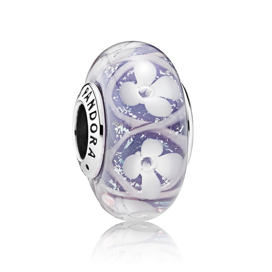 PANDORA Charm Murano Glass Field Flowers Purple
