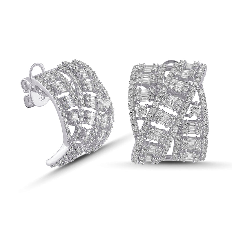 18K White Gold Diamond Cross Earrings
