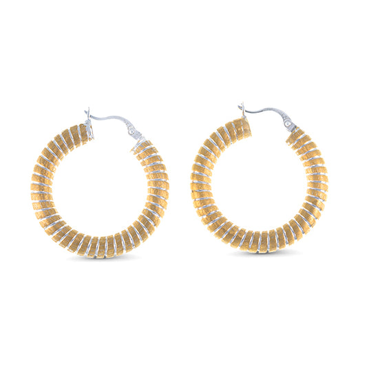 18K Matte Gold Hoops in Yellow and White Gold