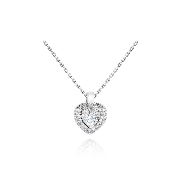 Colgante Mini Corazón en Oro Blanco con Diamantes