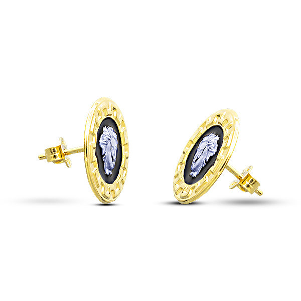 Medusa Versace Round Enamel 18K Gold Earrings