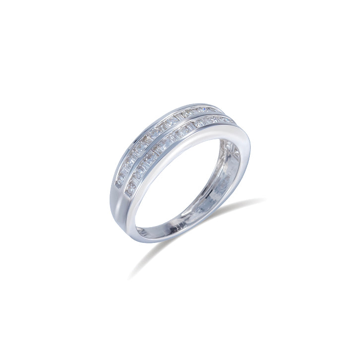 Double Channel Set Wedding Band with Diamonds in Gold
