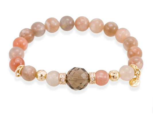 Pulsera de plata de primera ley  chapada en oro amarillo de 18kt con circonita blanca, cuarzo r