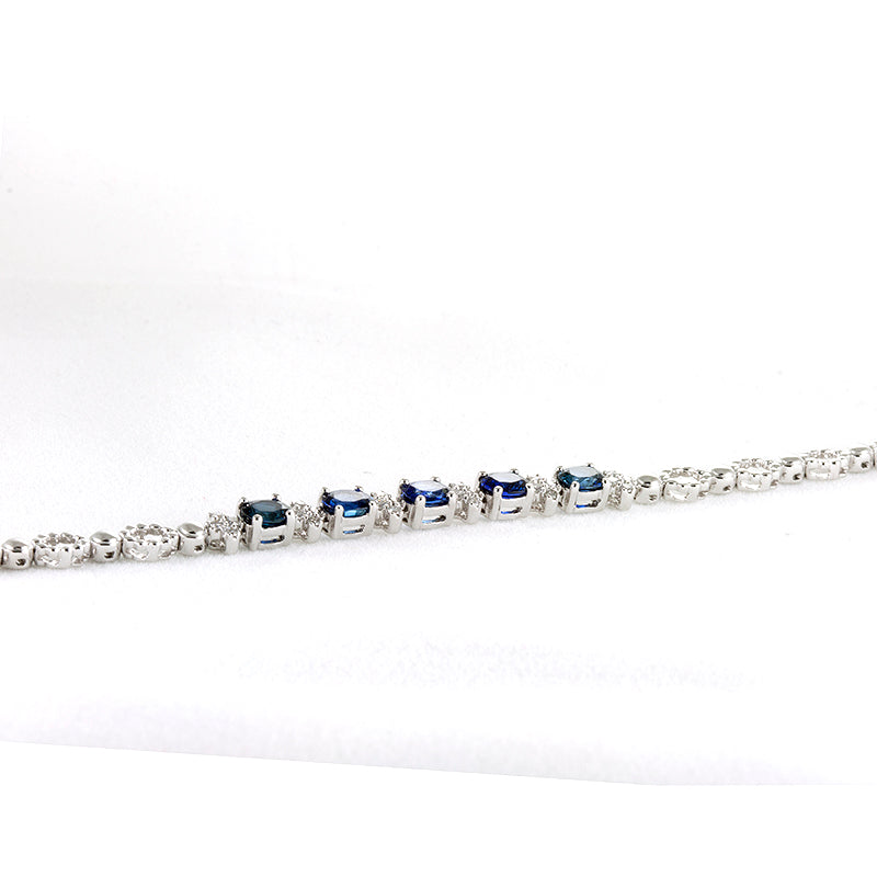 Half Riviere Bracelet - Sapphire and Diamonds - White Gold