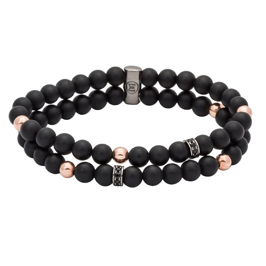 Pulsera en Plata Con Baño Oro Rosa Y Onix