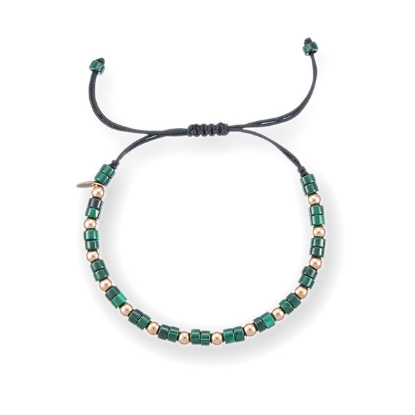 Pulsera de Macramé con Malaquitas y Oro Rosa 18K |