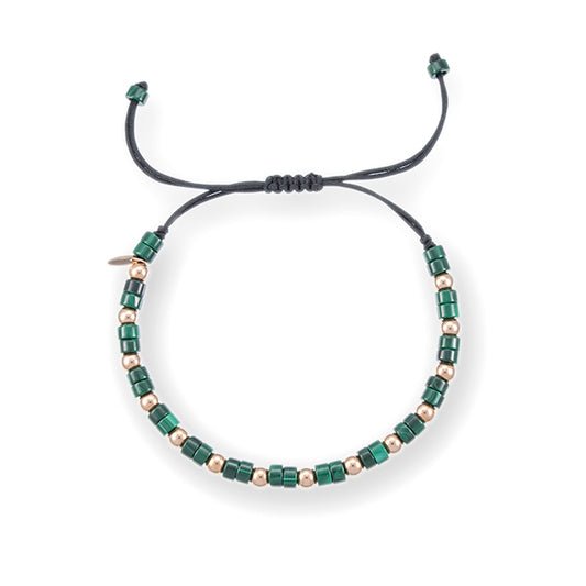 Pulsera de Macramé con Malaquitas y Oro Rosa 18K |
