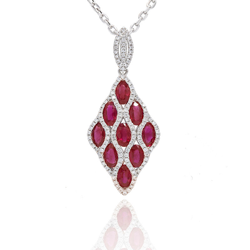 Rhombus pendant with ruby ​​and diamonds 18K gold