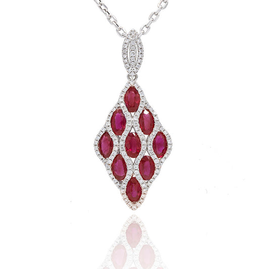 Rhombus pendant with ruby ​​and diamonds 18K gold