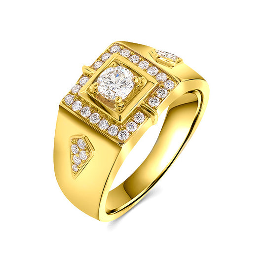 Anillo de Hombre en Oro Amarillo 14K con Diamantes