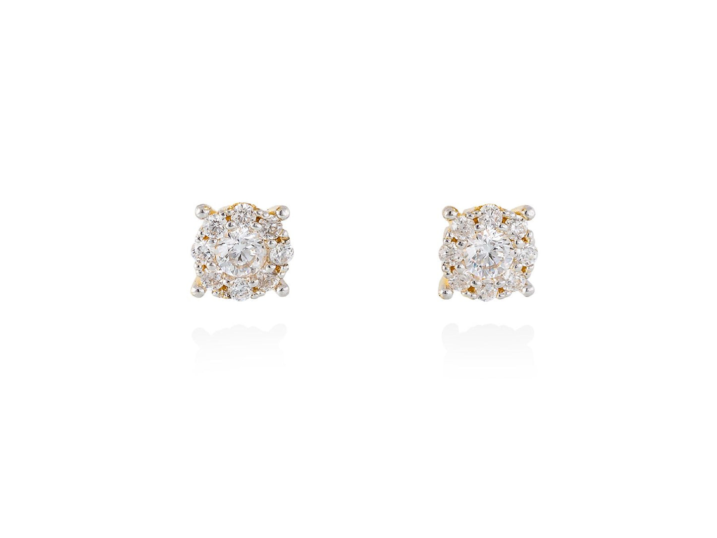 Pendientes de plata de primera ley (925) chapada en oro amarillo de 18kt y circonita blanca. (tamaño