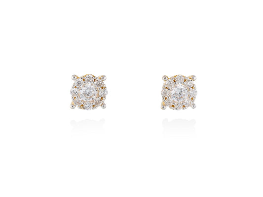 Pendientes de plata de primera ley (925) chapada en oro amarillo de 18kt y circonita blanca. (tamaño