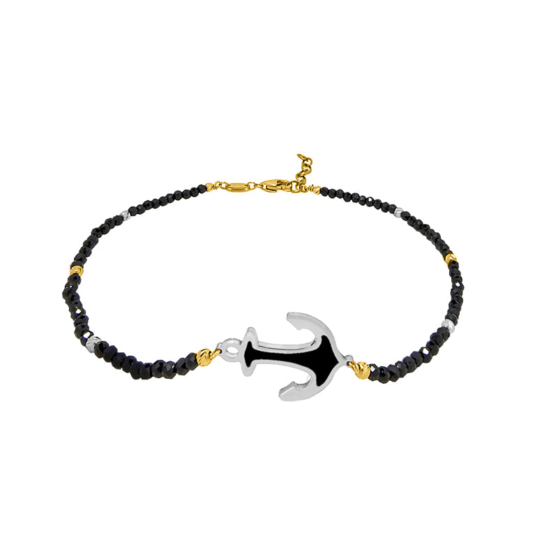 Pulsera Puerto Banus Ancla Negra Oro Blanco