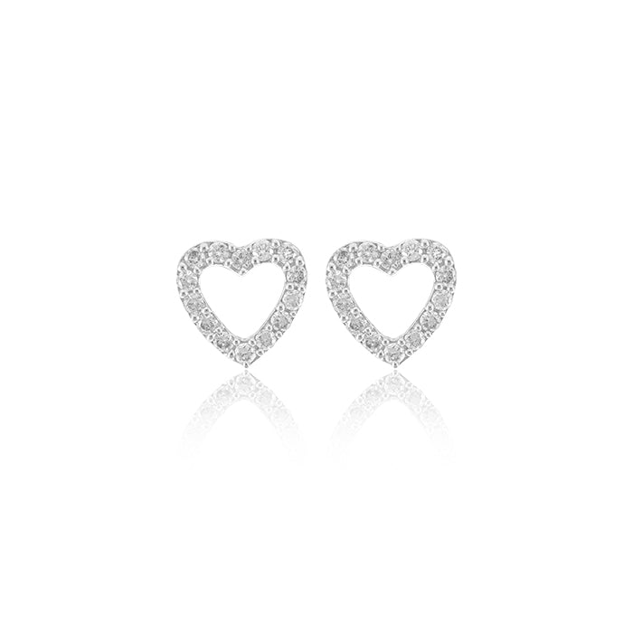 18K White Gold Diamond Open Heart Earrings