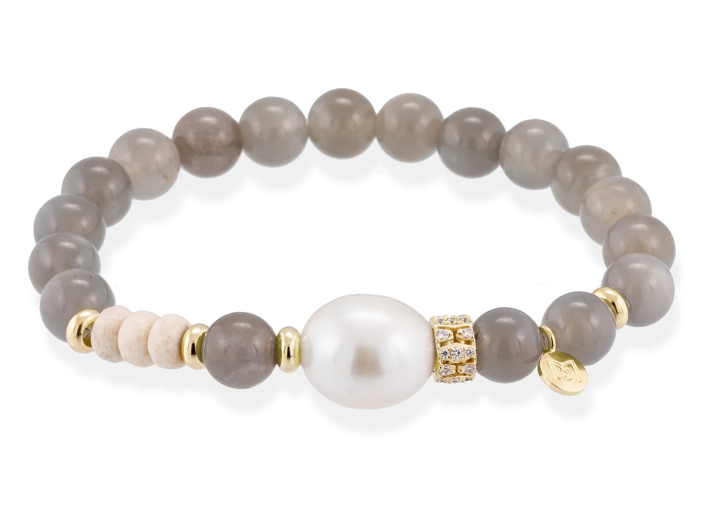 Pulsera CHAKRA Plata Dorada con  Luna y Perla
