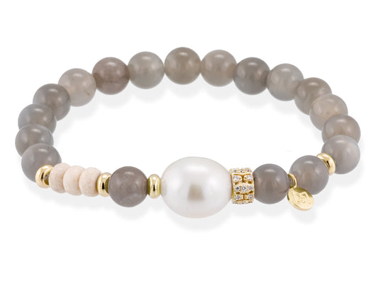 Golden Silver CHAKRA Bracelet with Moon and Pearl