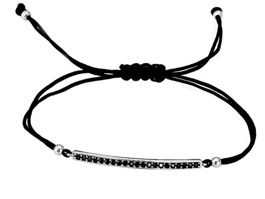 Pulsera de plata de primera ley (925) con baño de rodio con espinela negra sintética. (medida extens