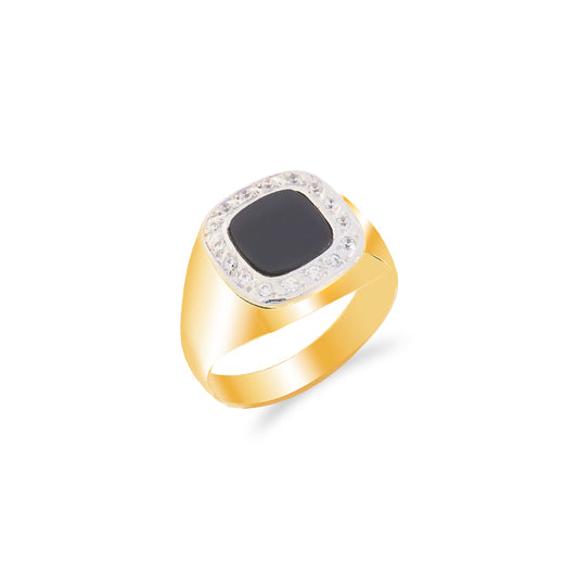 Bicolor onyx square stamp with 18k gold zircon