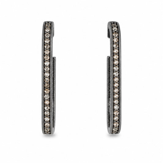 Pendientes de plata de primera ley (925) con baño de rutenio y circonita coñac. (tamaño: 3,2 cm.)