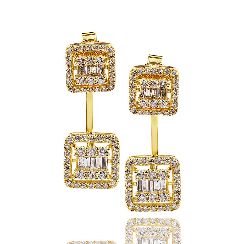 Long Trilogy Earrings with Diamonds in 18k Gold