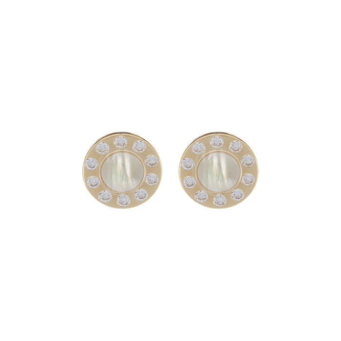 Pendientes redondo Nacar y Circon 18k