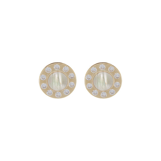 Pendientes redondo Nacar y Circon 18k