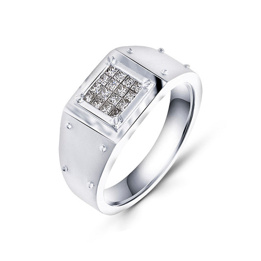 18K White Gold Mini Stamp with Princess Diamonds