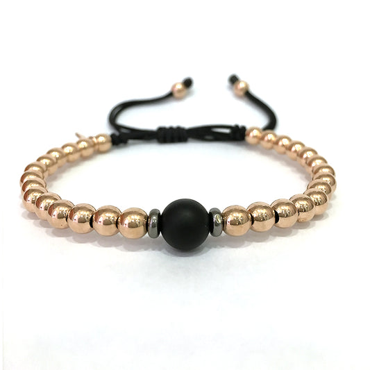Macramé Bracelet 18k Rose Gold with 8mm Onyx