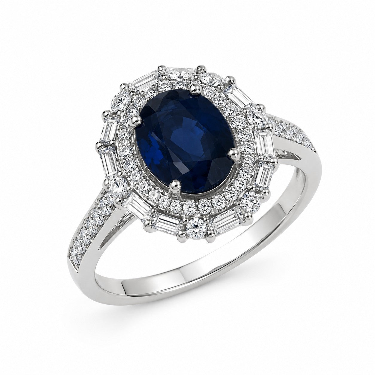 SORTIJA ORO BLANCO 18KT CON ZAFIRO AZUL Y BRILLANTES