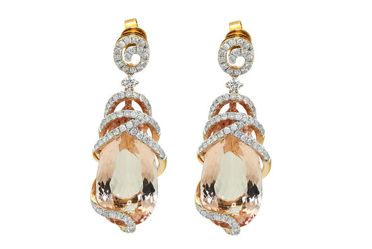 18K Rose Gold Diamonds and Morganite Earrings