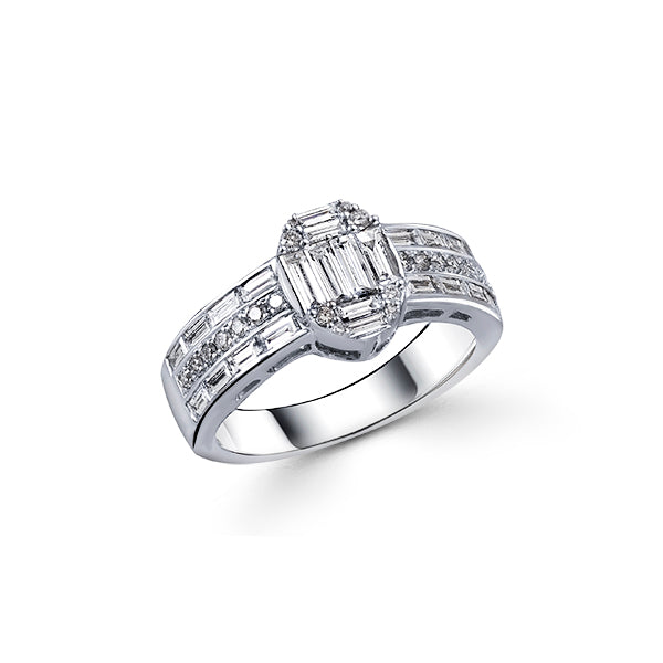 Anillo Fusion Oval con Diamantes Baguettes en Oro
