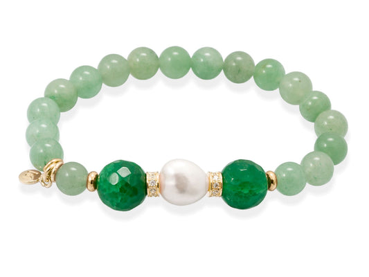 Pulsera de plata de primera ley (925) chapada en oro amarillo de 18kt con circonita blanca, cuarzo v