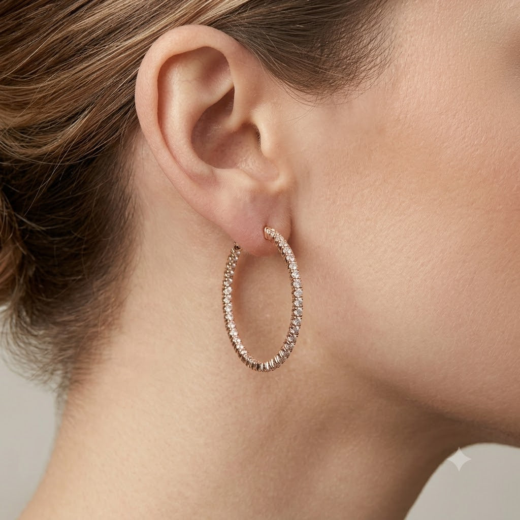 PENDIENTES DE ARO CON CIRCONITA  PLATA CHAPADA EN ORO ROSA 18KT