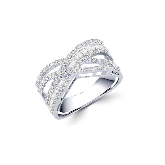 Sortija Cruzado Diamantes Oro Blanco 18k