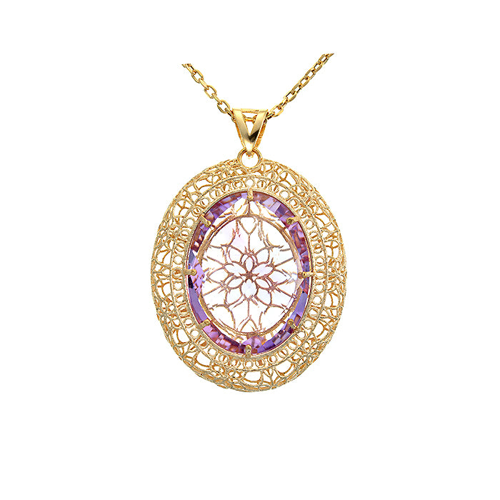 Filigree Charm, Gold and Amethyst Pendant