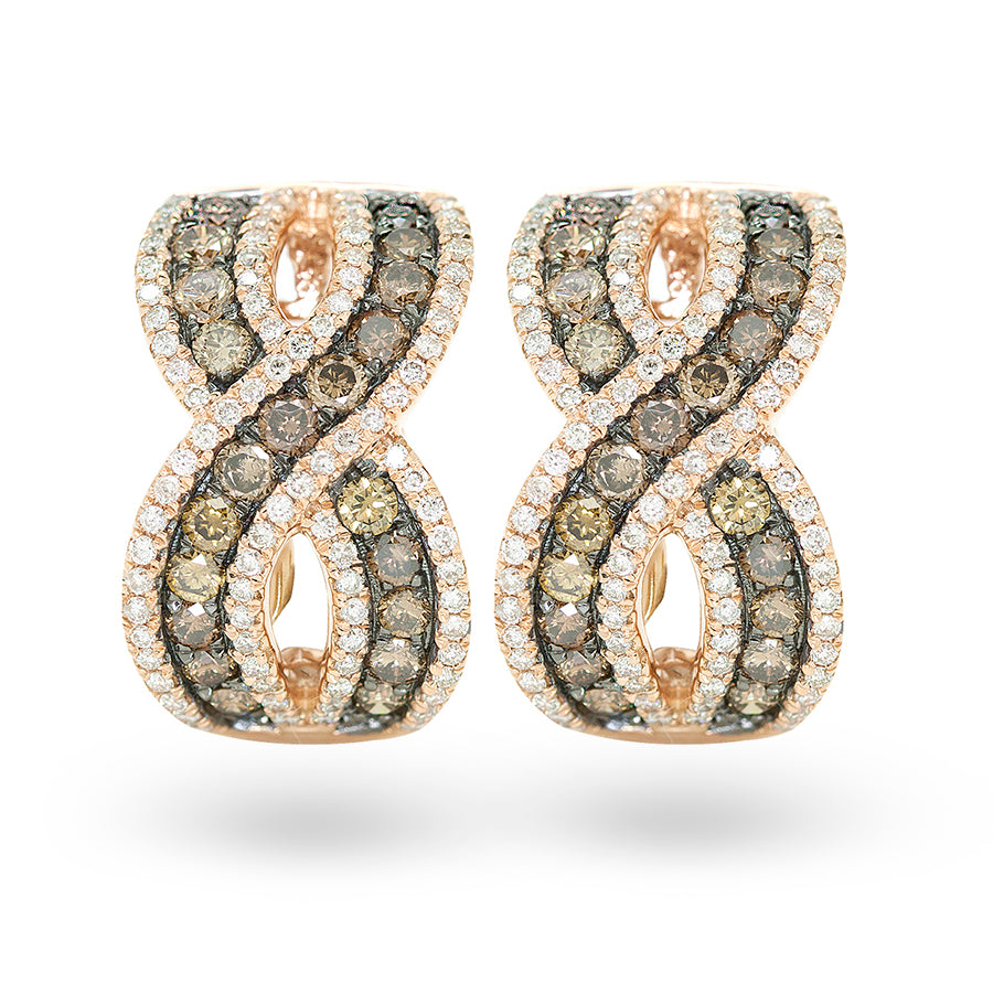 Pendientes Oro Rosa con Diamantes Marrón y Blancos