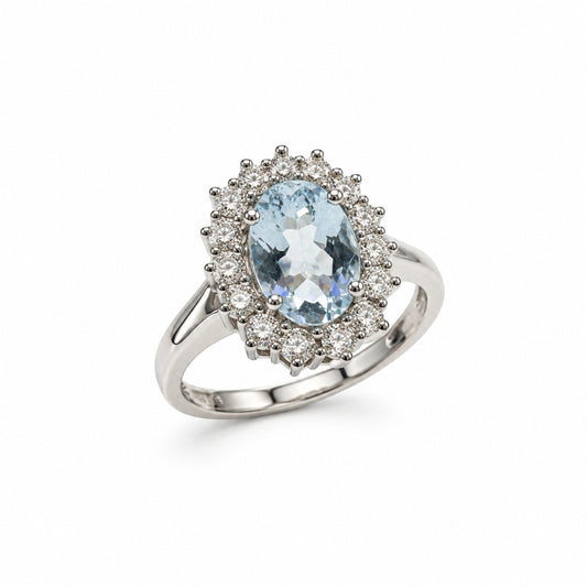 SORTIJA ORO BLANCO 18KT CON AQUAMARINA Y DIAMANTES