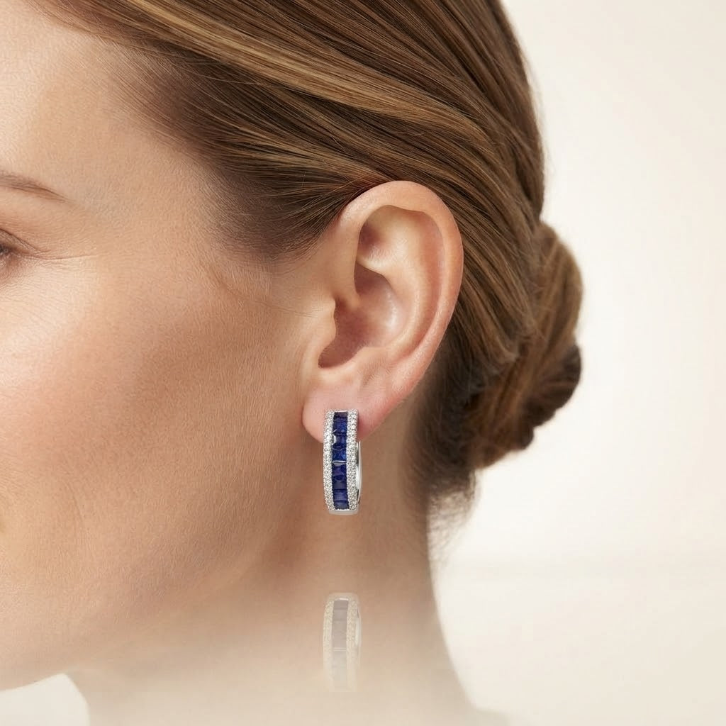 PENDIENTES ORO BLANCO 18KT CON ZAFIROS Y DIAMANTES
