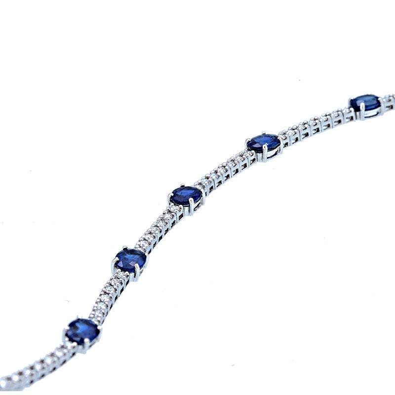 Riviere bracelet white gold, sapphire and diamonds