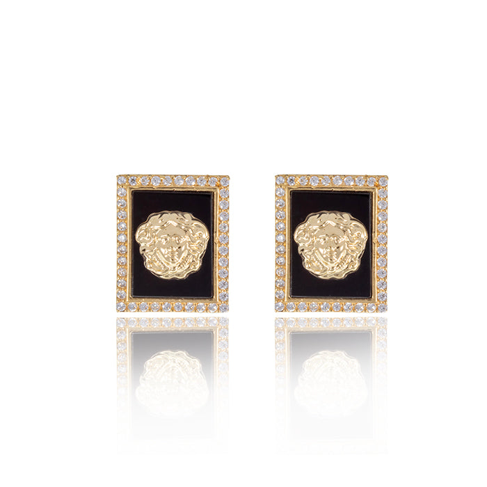 Rectangular Onyx Earrings in 18K Yellow Gold