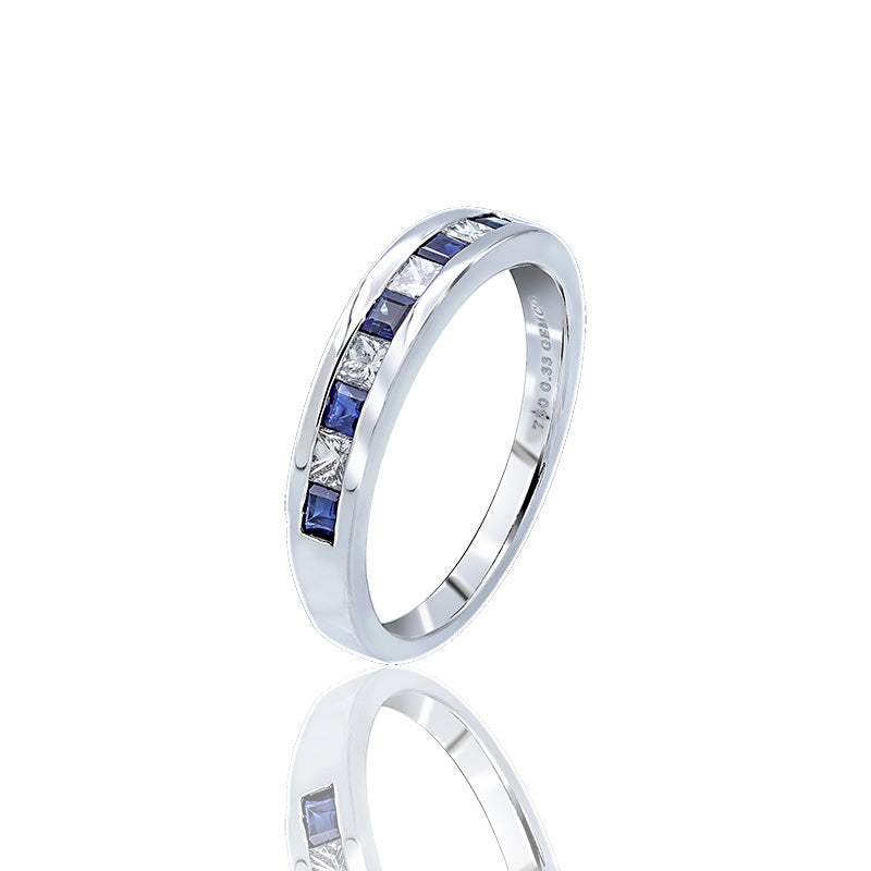 Alianza Zafiro y Diamantes Oro Blanco 18k