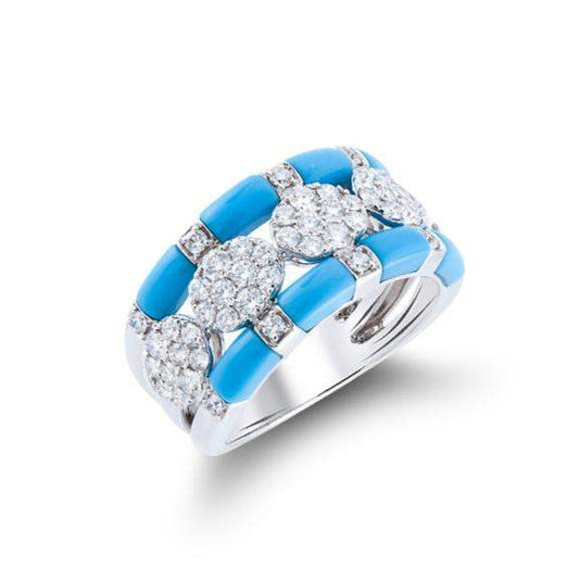 Anillo Oro Blanco 18k -Diamantes Cerámica Turquesa