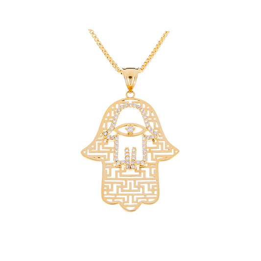 Colgante Hamsa en Oro Amarillo 18K con Circonitas